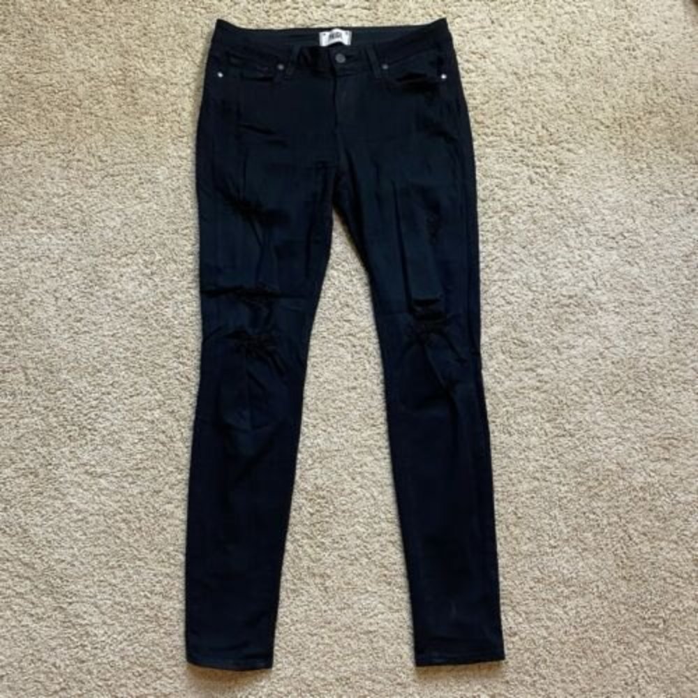 Paige Verdugo Ultra Skinny Distressed Hi Rise Stretch Skinny Jeans Black Sz 29
